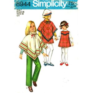 Girls 70s Poncho, Jumper, Pants Pattern Simplicity 8944 Size 7