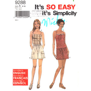 Simplicity 9288 Cami Top, Pull-On Shorts Pattern Size 6 to 16