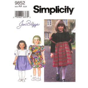 Girls Dress Pattern Simplicity 9852 Puff Sleeves Size 2 3 4