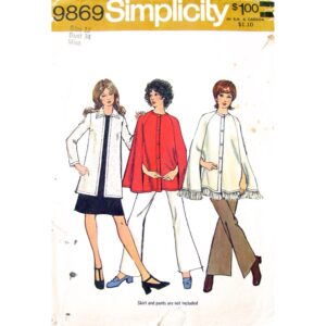 70s Button Front Cape, Cardigan Pattern Simplicity 9869