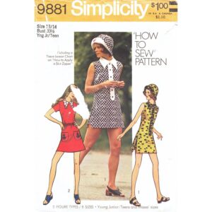 70s Mini Dress, Hot Pants Shorts, Hat Pattern Simplicity 9881