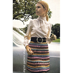 70s Striped Skirt Crochet Pattern, Above Knee Multi-Color Skirt