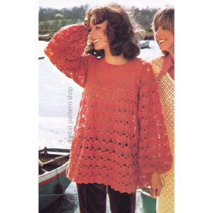 70s Lacy Smock Top Crochet Pattern Women, Long Puff Sleeve