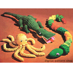 Stuffed Toy Crochet Pattern Alligator, Snake, Octopus Amigurumi