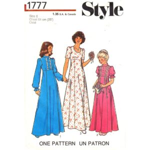 Girls 70s Flared Maxi Dress Sewing Pattern Style 1777 Size 6