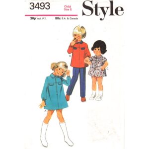 Girls 70s Zipper Dress, Top, Pants Sewing Pattern Style 3493