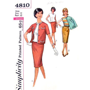 60s Vintage Jacket, Blouse, Slim Skirt Suit Pattern Simplicity 4810