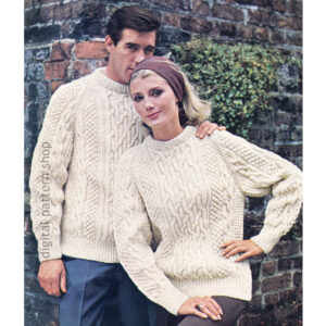 60s Irish Fisherman Sweater Knitting Pattern, Women and Men