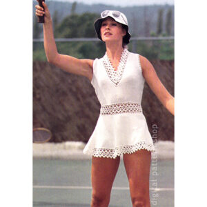 70s Tennis Dress Knitting Pattern, Crochet Trim Mini Dress