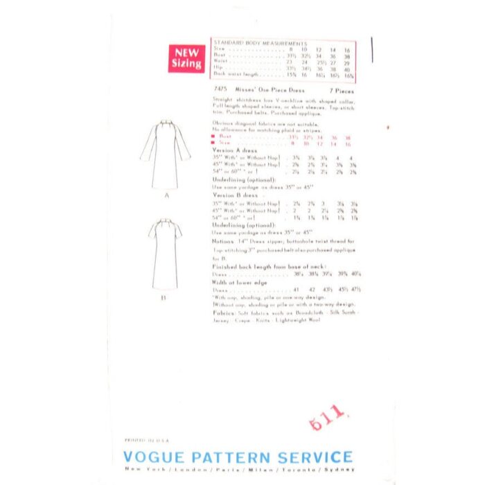 V7475 dress sewing pattern