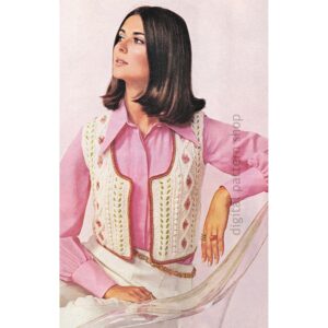 70s Embroidered Vest Knitting Pattern, Aran Knit Vest PDF