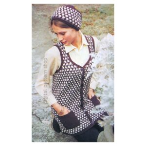 70s Vest & Hat Crochet Pattern for Women, Sleeveless Cardigan