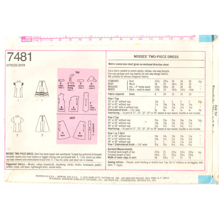 Vintage Pattern S7481