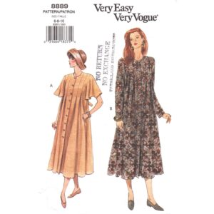 Vogue 8889 Dress Pattern Bodice Pleats, Loose Flared Dress