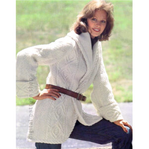 70s Aran Wrap Sweater Knitting Pattern for Women Shawl Collar