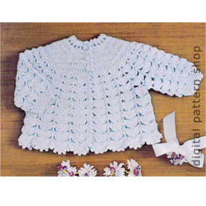 70s Baby Round Yoke Sweater Crochet Pattern, Matinee Jacket