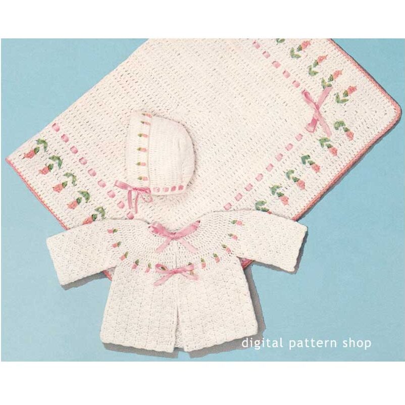 Baby rosebud set crochet pattern C78
