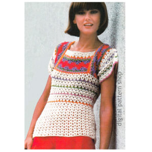 70s Sweater Crochet Pattern Square Neck Top, Banded Blouse