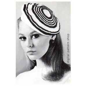70s Striped Beret Knitting Pattern for Women, Mod Hat PDF