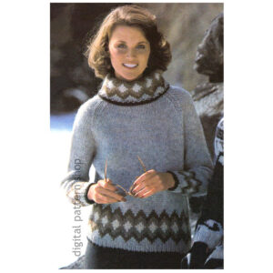 70s Raglan Turtleneck Sweater Knitting Pattern for Women PDF