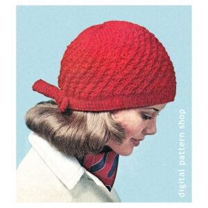 70s Bow Tie Cap Knitting Pattern for Women, Warm Knit Hat