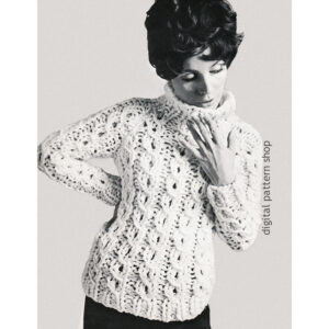 1960s Bulky Sweater Knitting Pattern for Women, Mock Cable