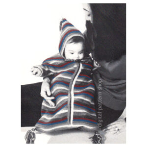 Hooded Baby Bunting Knitting Pattern, Zipper Bunting Bag PDF