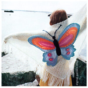 70s Butterfly Shawl Crochet Pattern for Women, Wrap Shawl