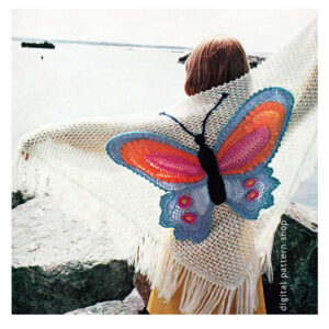70s Butterfly Shawl Crochet Pattern for Women, Wrap Shawl