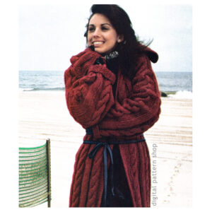 70s Long Cabled Coat Knitting Pattern, Bulky Wrap Sweater