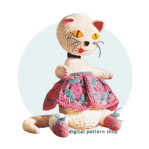 70s Cat Crochet Pattern, Stuffed Toy Granny Skirt Amigurumi