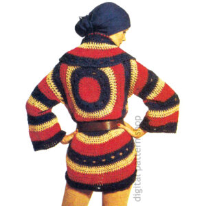 Granny Square Circle Wrap Sweater Crochet Pattern, Shawl Collar