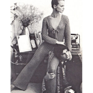 70s Cling Jumpsuit Knitting Pattern, Lace Up Jumpsuit V-Neck