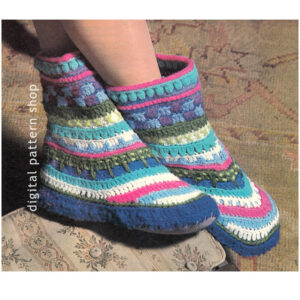 70s Vintage Bootie Slippers Crochet Pattern for Women PDF