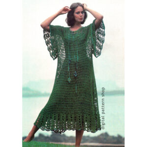 1970s Mesh Caftan Dress Crochet Pattern, Beach Dress