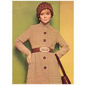 70s Midi Coat & Cloche Hat Crochet Pattern, Long Sweater