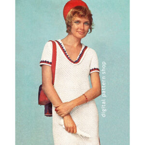 70s Sailor Dress Crochet Pattern, Nautical Skimmer Dress