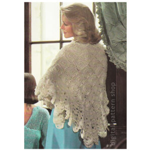 70s Motif Shawl Crochet Pattern, Evening Wrap Scallop Border