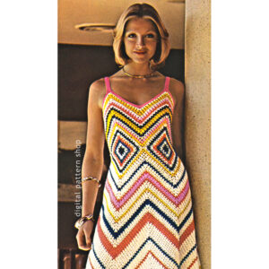 70s Chevron Maxi Dress Crochet Pattern, Zig Zag Dress PDF