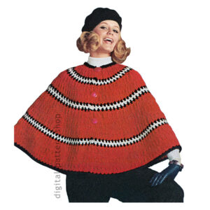 70s Poncho Crochet Pattern for Women, Striped Poncho