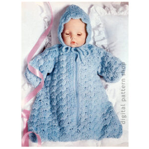 Doll Hooded Bunting Bag Crochet Pattern, Shell Stitch 18 Inch