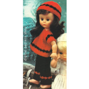 70s Doll Clothes Knitting Pattern, Smock Top, Pants, 14 Inch Doll