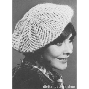 70s Eyelet Beret Knitting Pattern, Lightweight Hat PDF