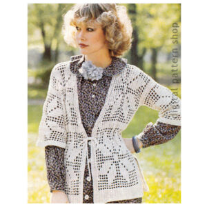70s Filet Crochet Jacket Pattern, Light Motif Sweater Pattern