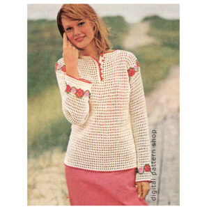Flower Trim Filet Crochet Top Crochet Pattern, Mesh Sweater
