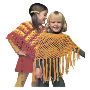 70s Poncho Crochet Pattern for Girls Two Styles Beach Cover