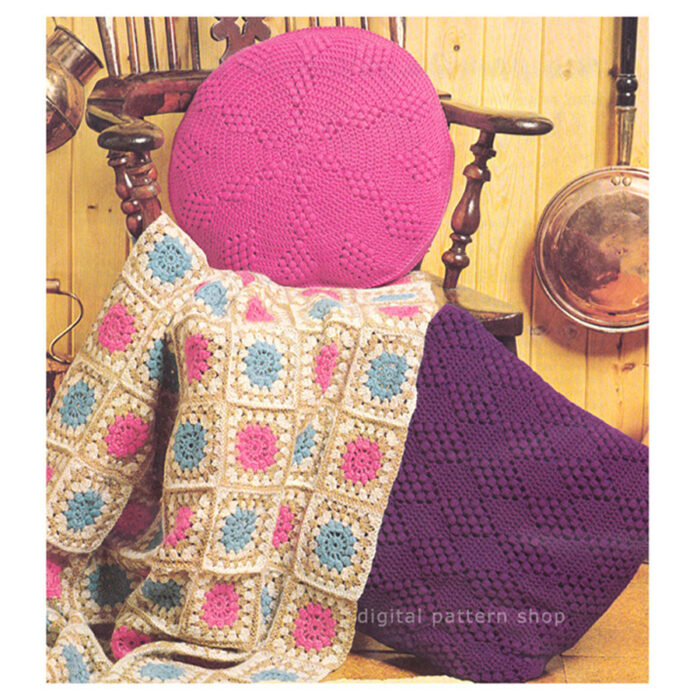 granny afghan and pillows crochet pattern C130