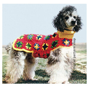 70s Granny Square Dog Coat Crochet Pattern, Dog Sweater