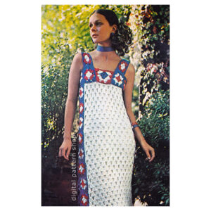 Granny Square Maxi Dress Crochet Pattern, Red White Blue Gown
