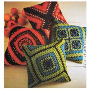 70s Crochet Pattern Granny Square Pillow Covers, Cushion